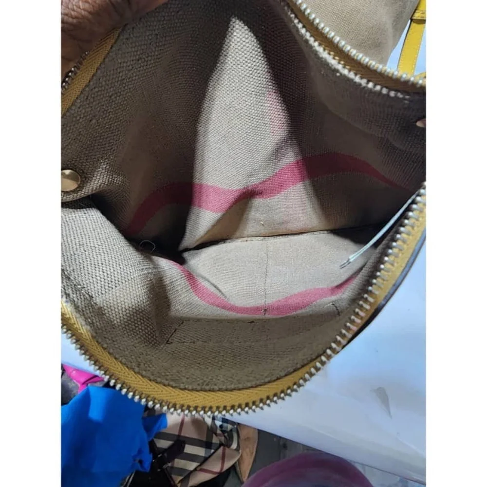 Authentic BURBERRY Canvas Mega Check Medium Ashby Hobo Saddle Bag Yellow/Beige